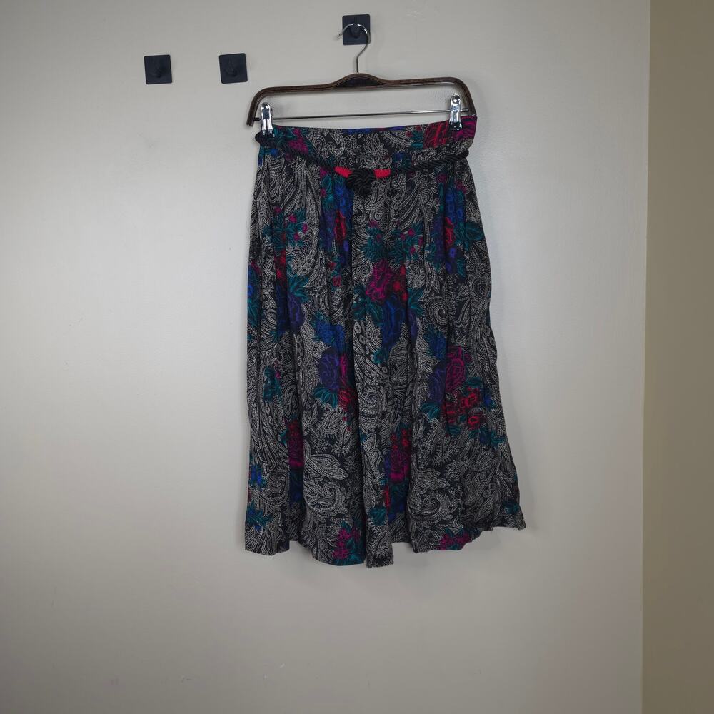 Vintage Jennifer Lee High Waist Pleated Midi Skirt in Paisley With Belt Size 12